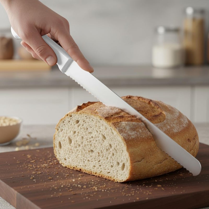 Kitchen Master 12 Inch Stainless Steel Serrated Bread Knife (White) | Commercial Bakery Slicer - Image 4